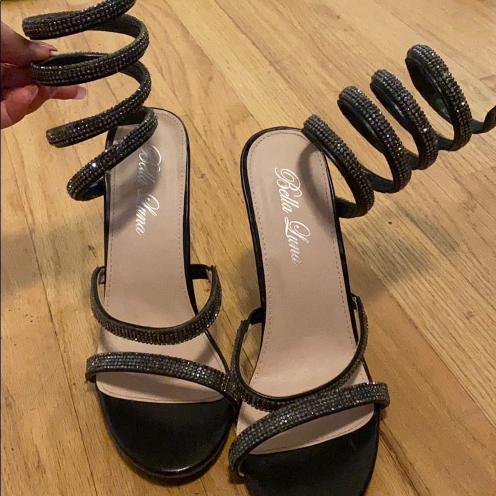 Lace up rhinestone heels